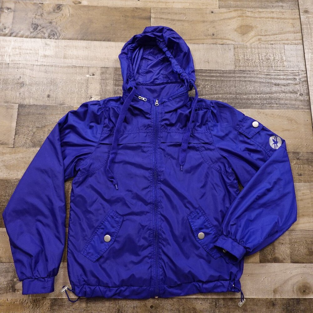 Aerie Fit Packable Full Zip Hooded Windbreaker Jacket women's medium blue